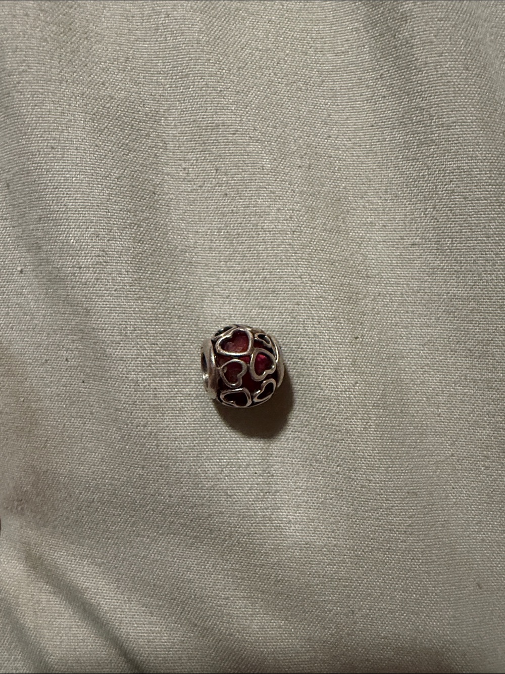 Pandora Silver Heart Cage Charm with red pink Inlay